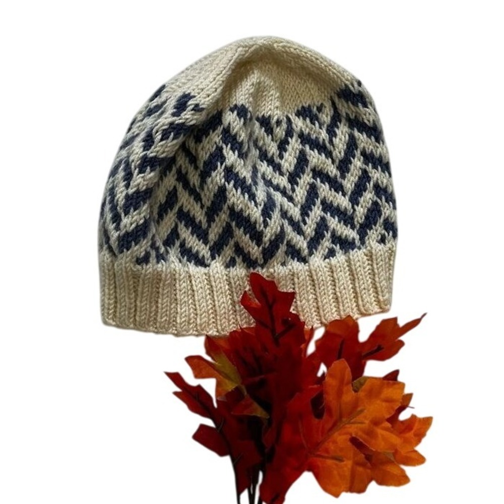 Women's Winter Knit Beanie Hat White Blue Warm Soft Cozy Snow Cap Sporty